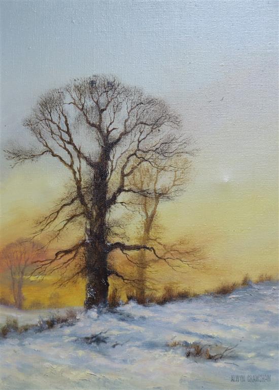 Alwyn Crawshaw, oil on canvas, winter landscape, 40 x 30cm